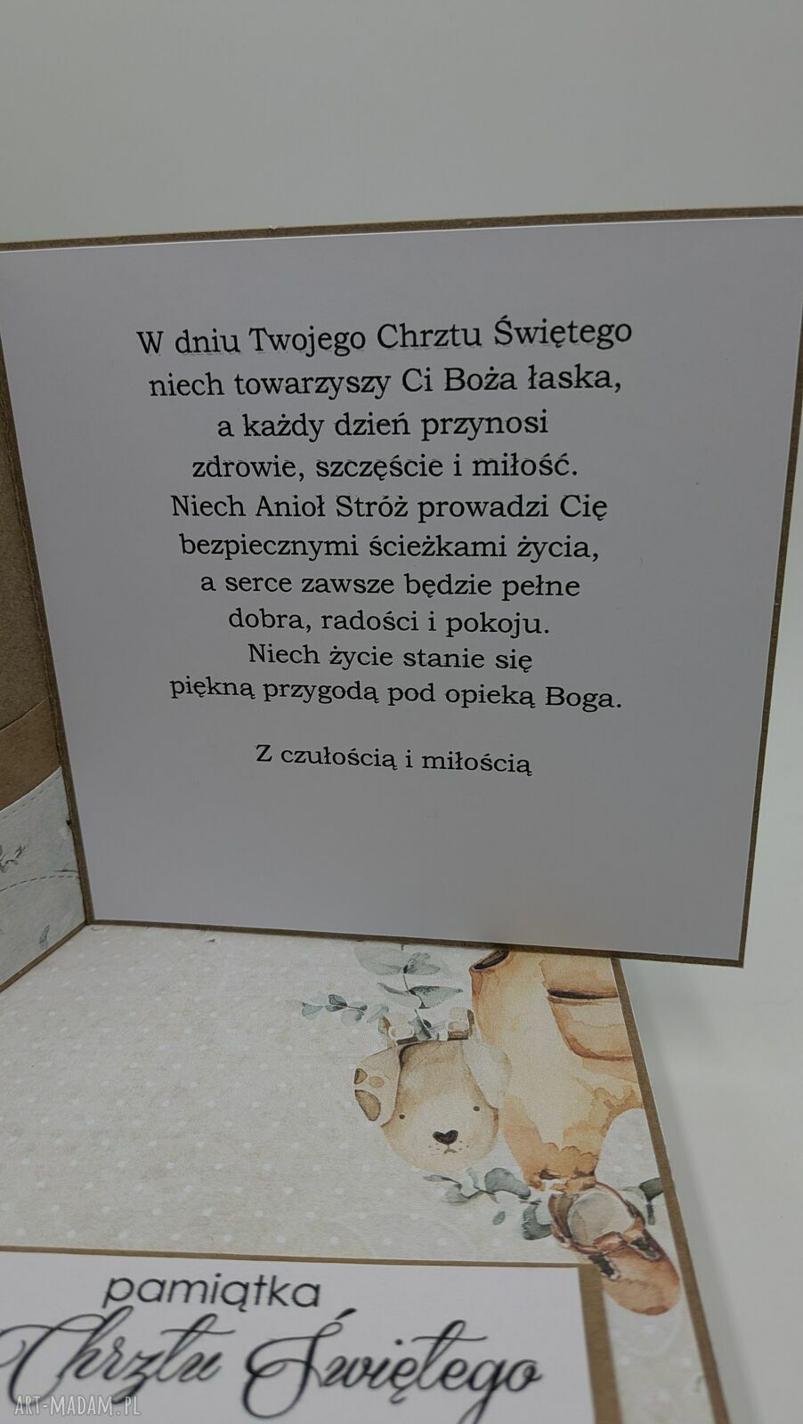 Ręcznie robiona kartka pamiątka chrztu w stylu scrapbooking