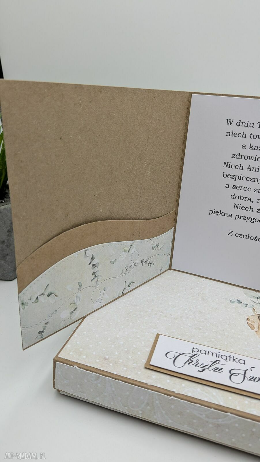 Ręcznie robiona kartka pamiątka chrztu w stylu scrapbooking