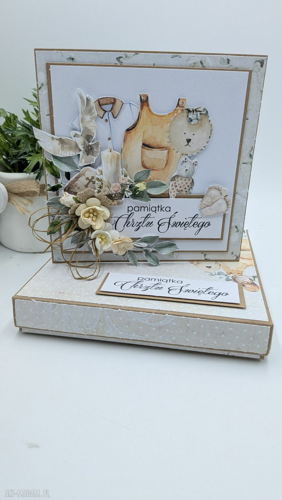Ręcznie robiona kartka pamiątka chrztu w stylu scrapbooking