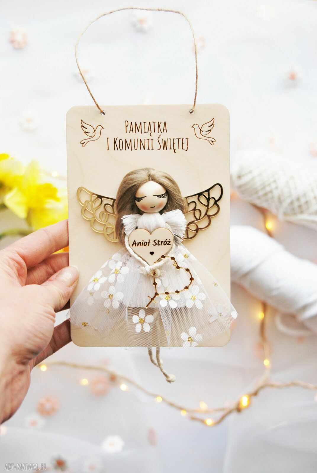 Pamiątka I Komunii - tabliczka z Aniołem Stróż