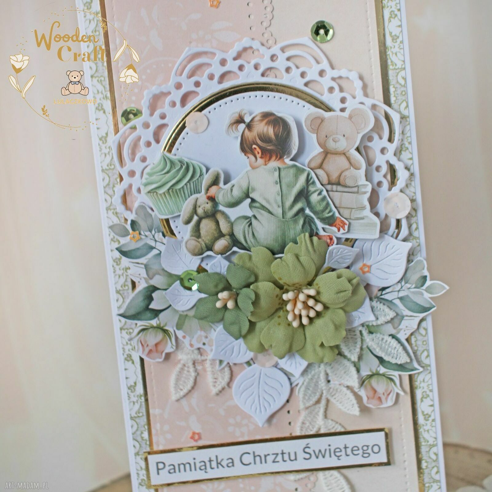Kartka pamiątka na chrzest, roczek i narodziny dla dziewczynki PeachBabyGirl