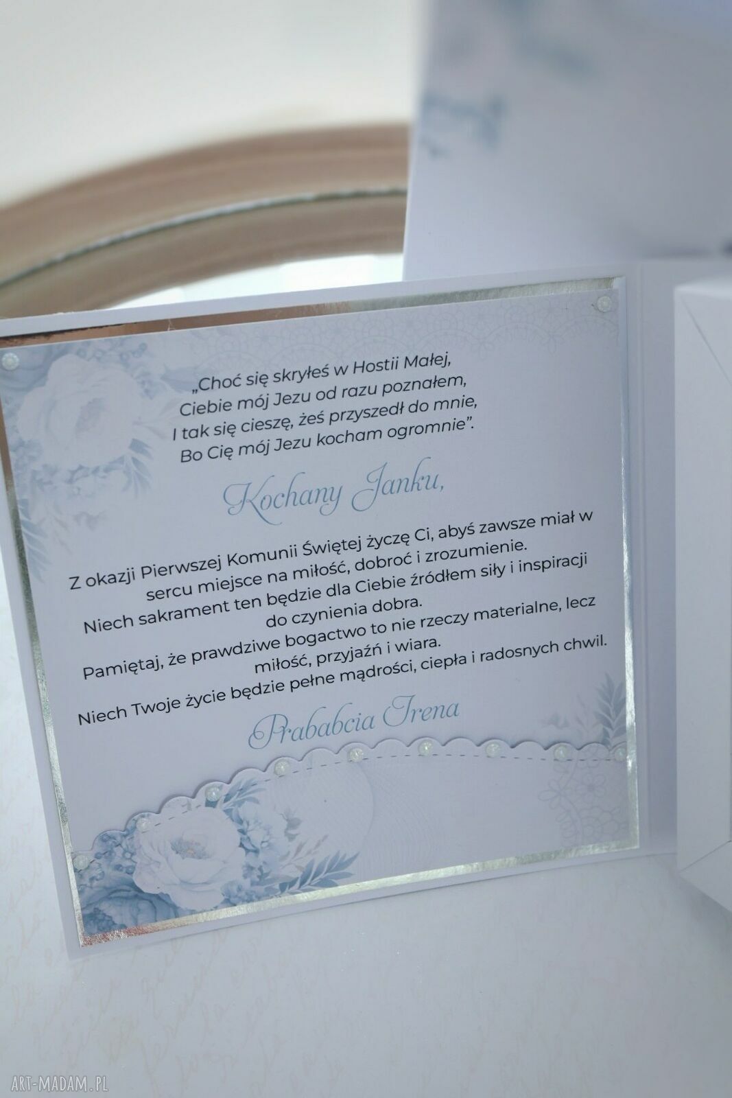 Pamiątka Komunii Świętej dla chłopca - personalizowana kartka 3D