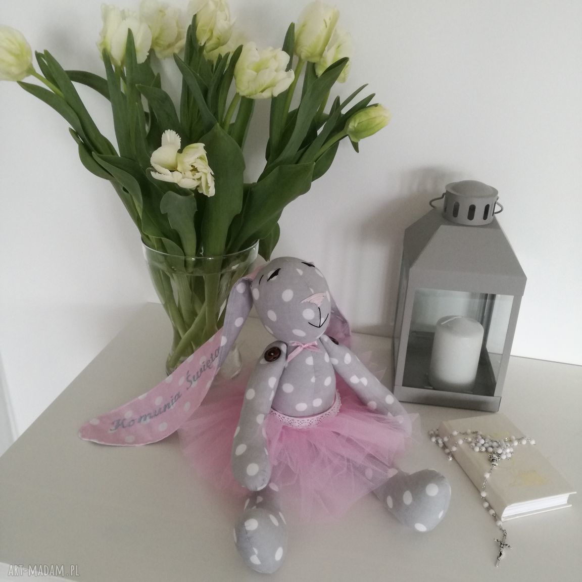 Pamiątka Komunii Świętej dla dziewczynki - króliczka 40 cm
