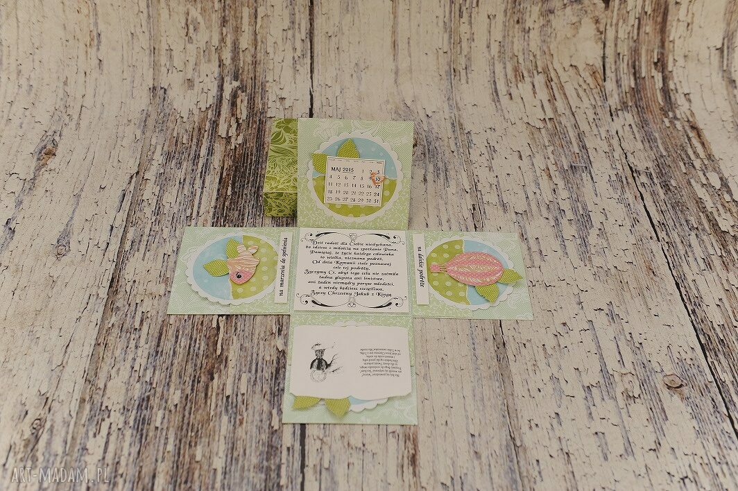 Pamiątka Pierwszej Komunii Świętej - kartka w pudełku handmade z ukrytymi kieszonkami na pieniążki