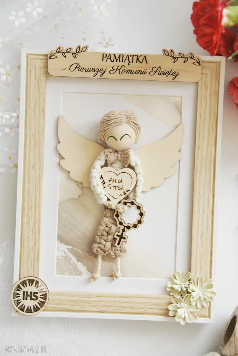 Pamiątka Pierwszej Komunii Świętej dla chłopca - aniołek w ramce handmade