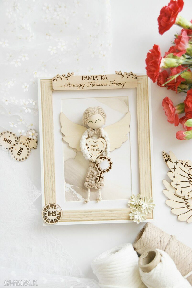 Pamiątka Pierwszej Komunii Świętej dla chłopca - aniołek w ramce handmade