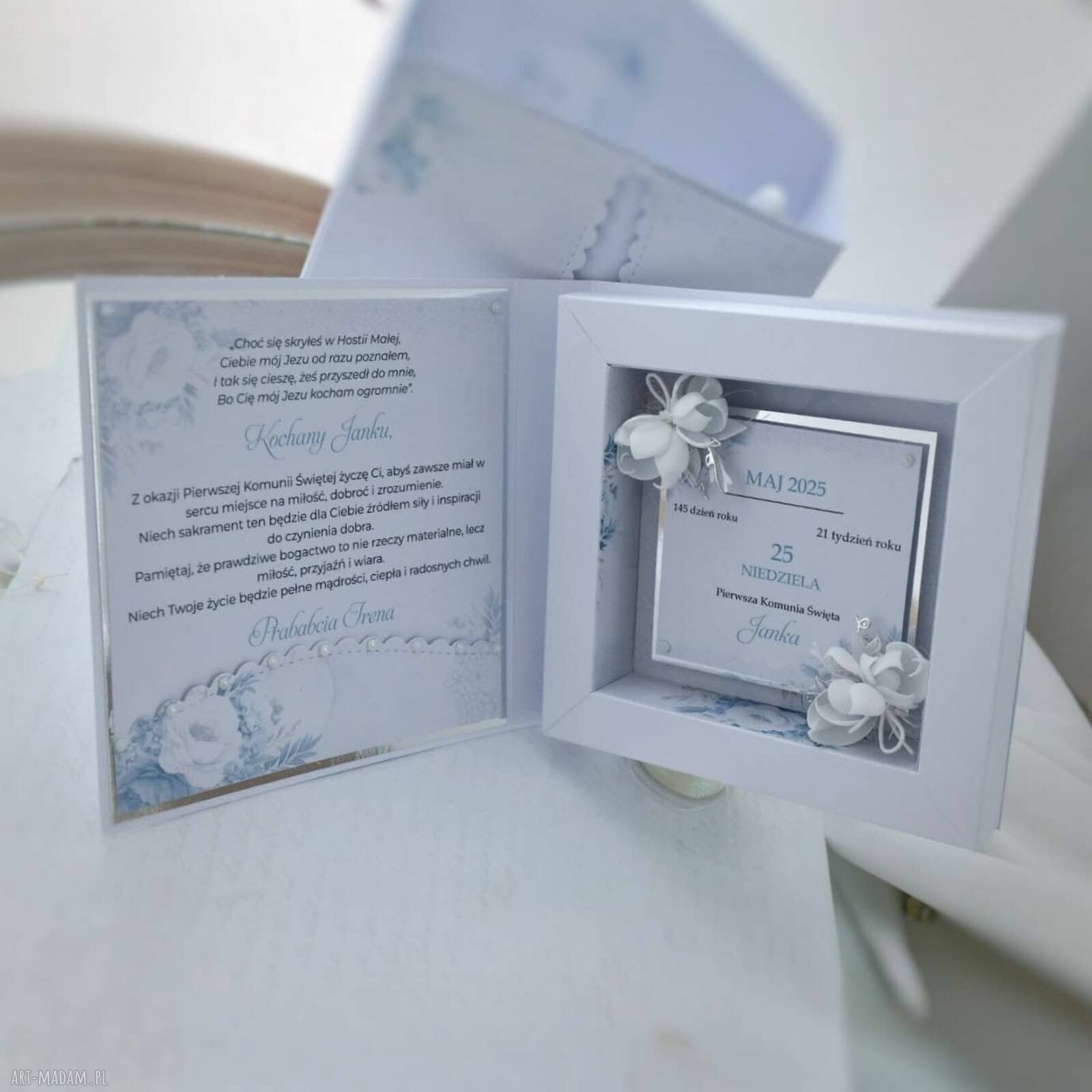 Pamiątka Komunii Świętej dla chłopca - personalizowana kartka 3D