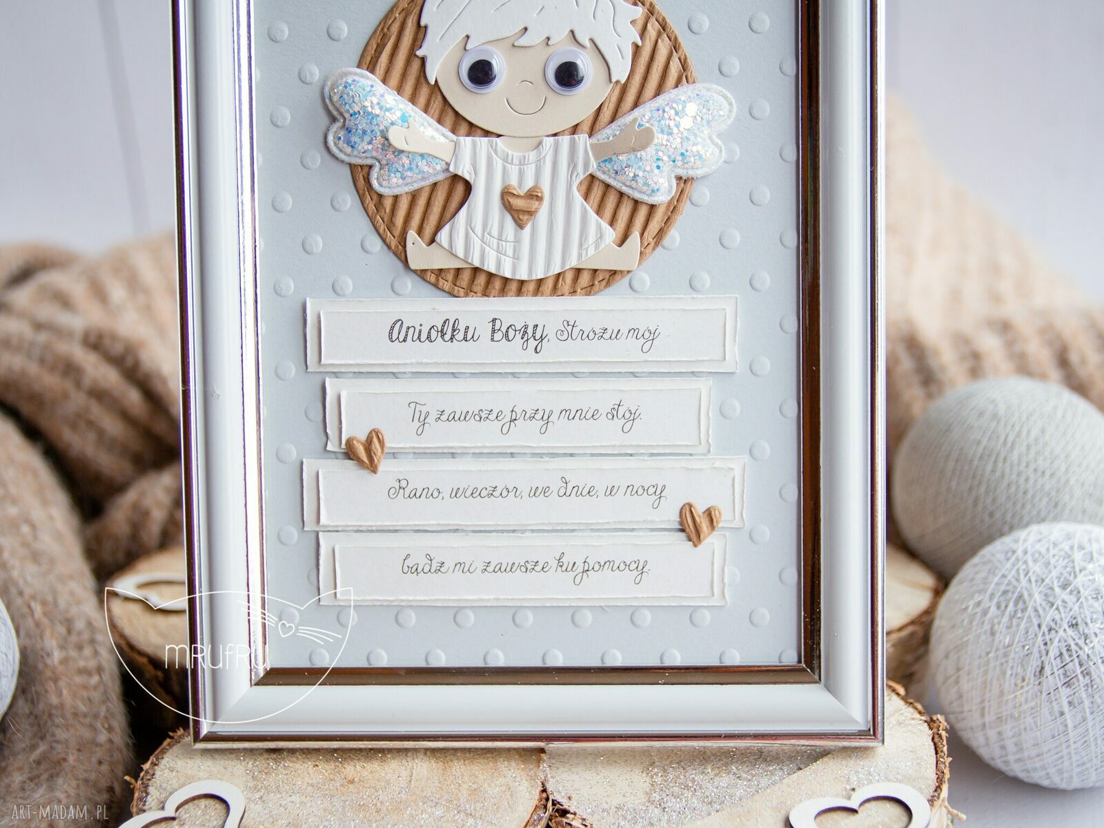 akcesoria: Ramka z ANIOŁKIEM STRÓŻEM oraz modlitwą. NARODZINY, ROCZEK, CHRZEST, I KOMUNIA