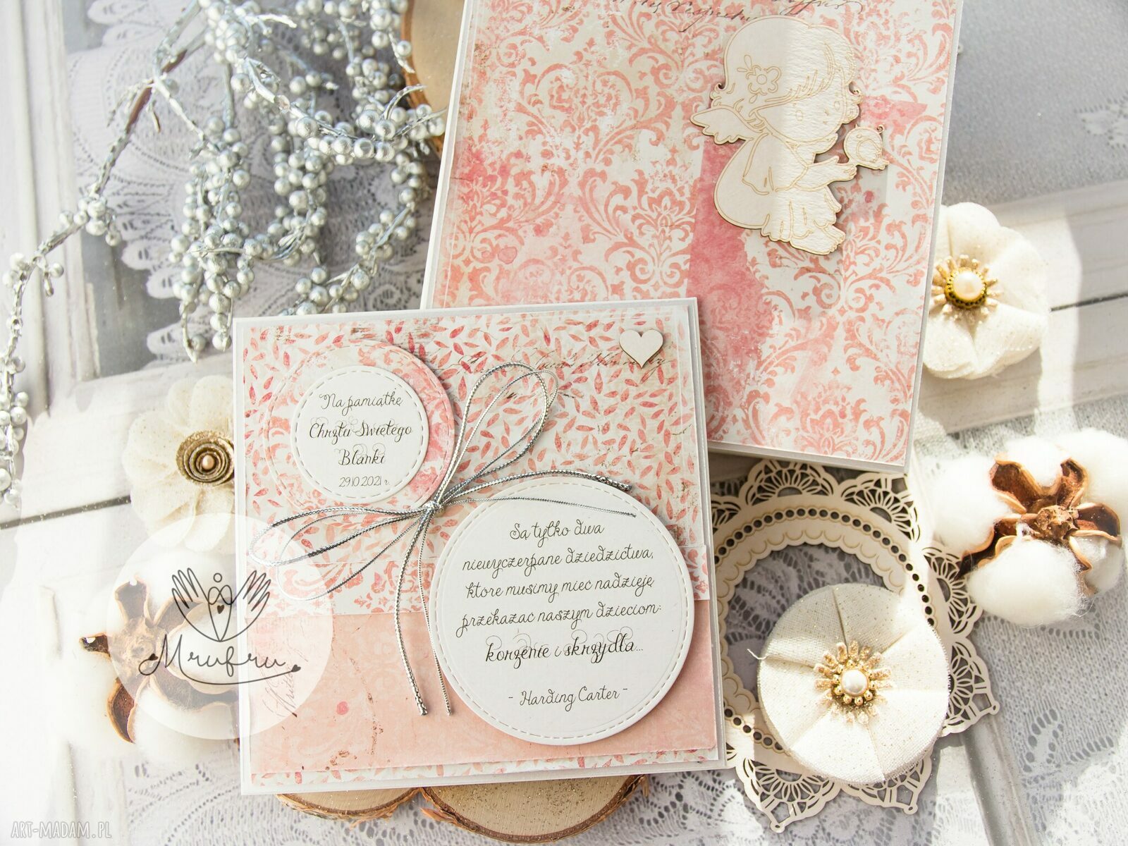 scrapbooking kartki: Pamiątka Narodzin, Chrztu Świętego. Z cytatem. W pudełeczku. hand made