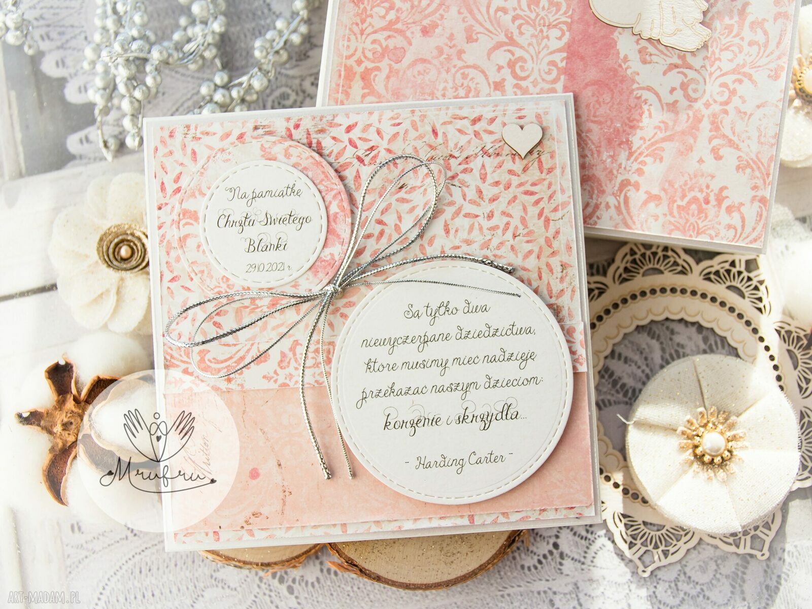 scrapbooking kartki: Pamiątka Narodzin, Chrztu Świętego. Z cytatem. W pudełeczku. hand made