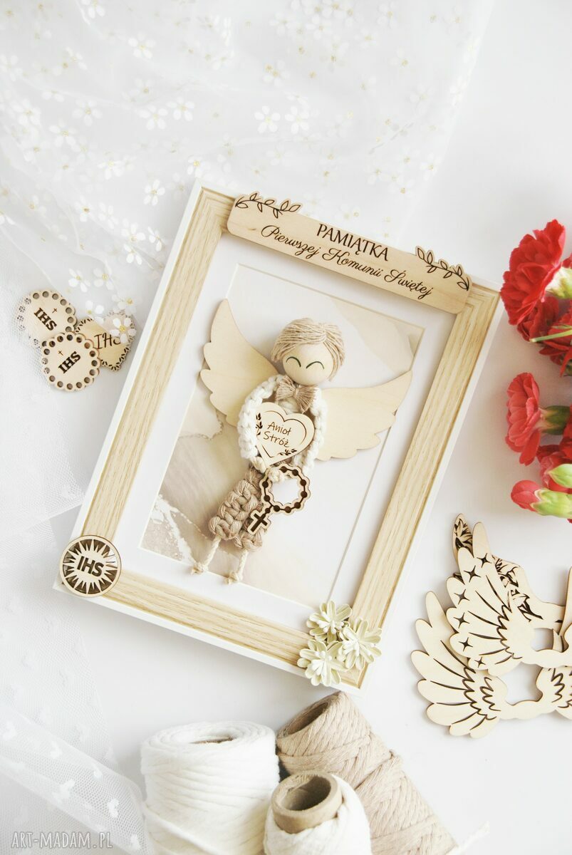 Pamiątka Pierwszej Komunii Świętej dla chłopca - aniołek w ramce handmade