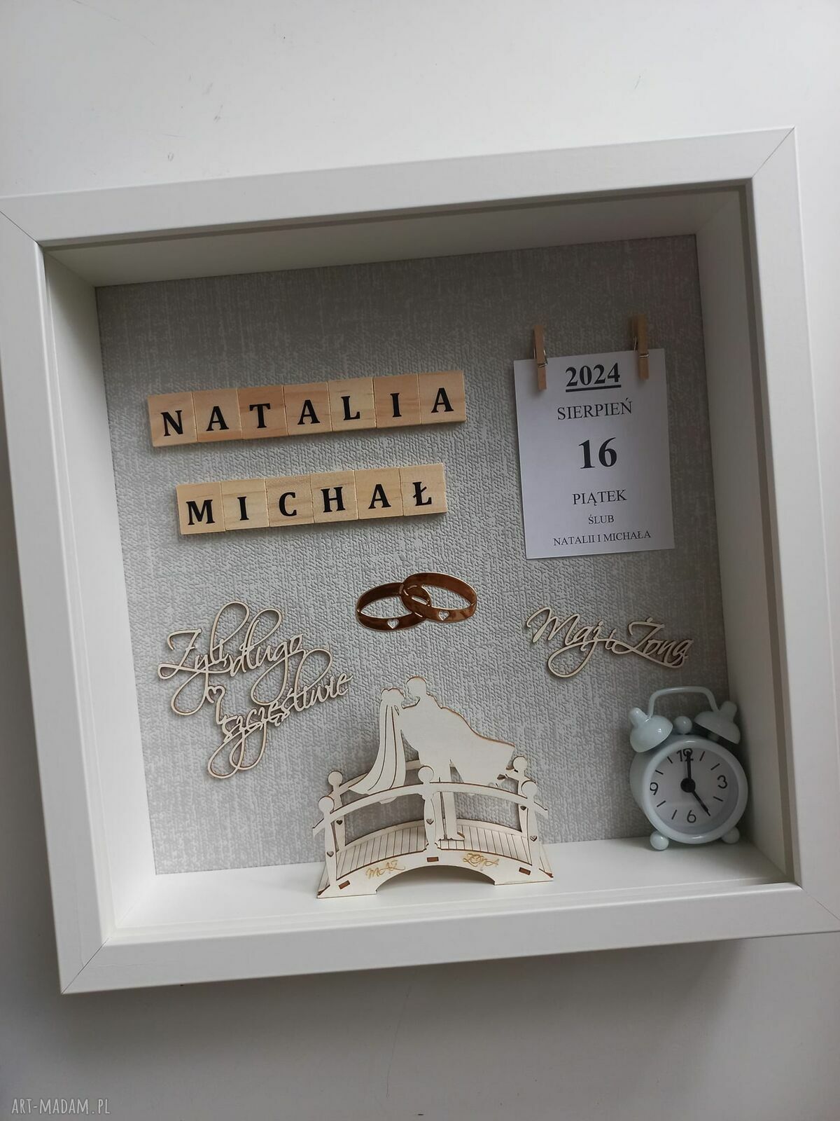 Pamiątka Ślubu w Ramce 27x27cm 3D - personalizowana i elegancka