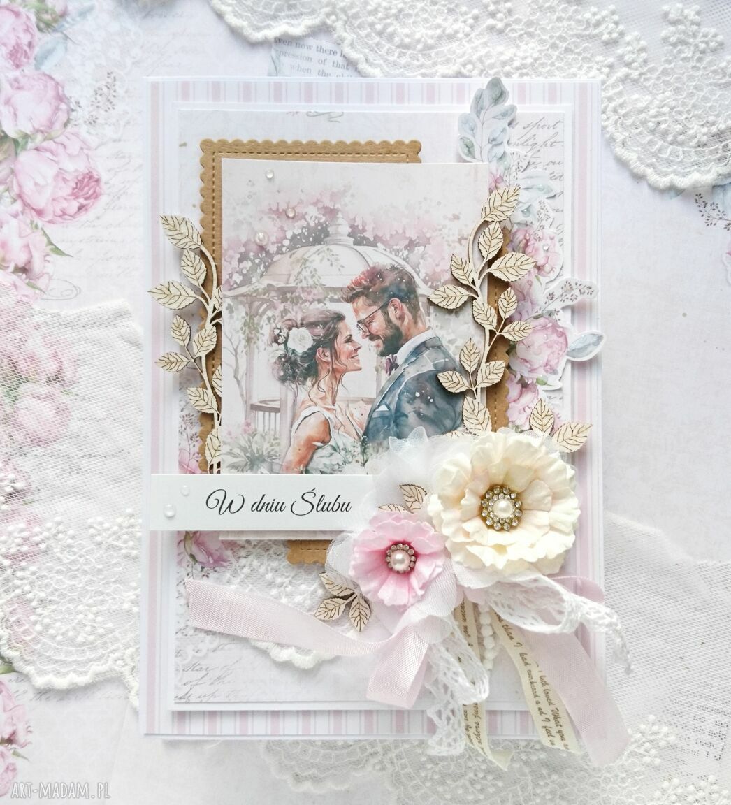 scrapbooking kartki: Duża kartka na ślub w pudełku, z parą Ręcznie robione