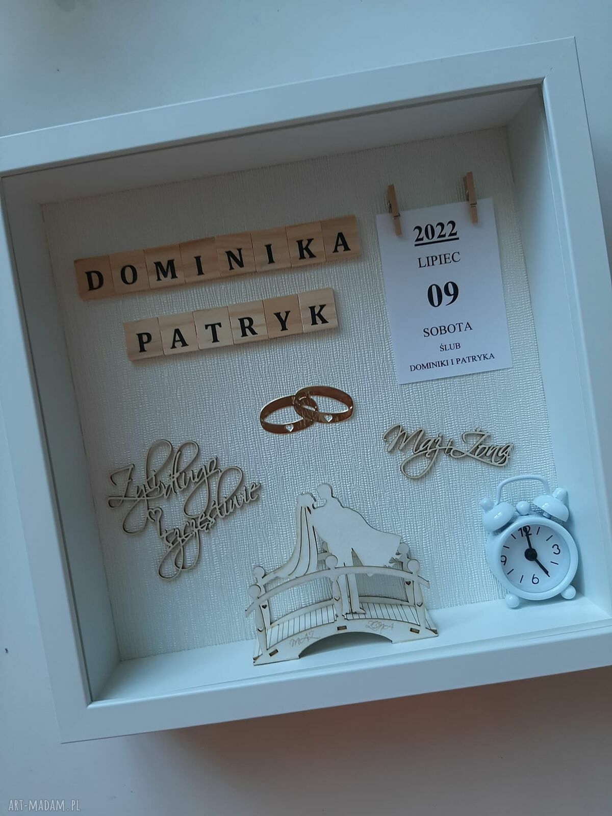 Pamiątka Ślubu w Ramce 27x27cm 3D - personalizowana i elegancka