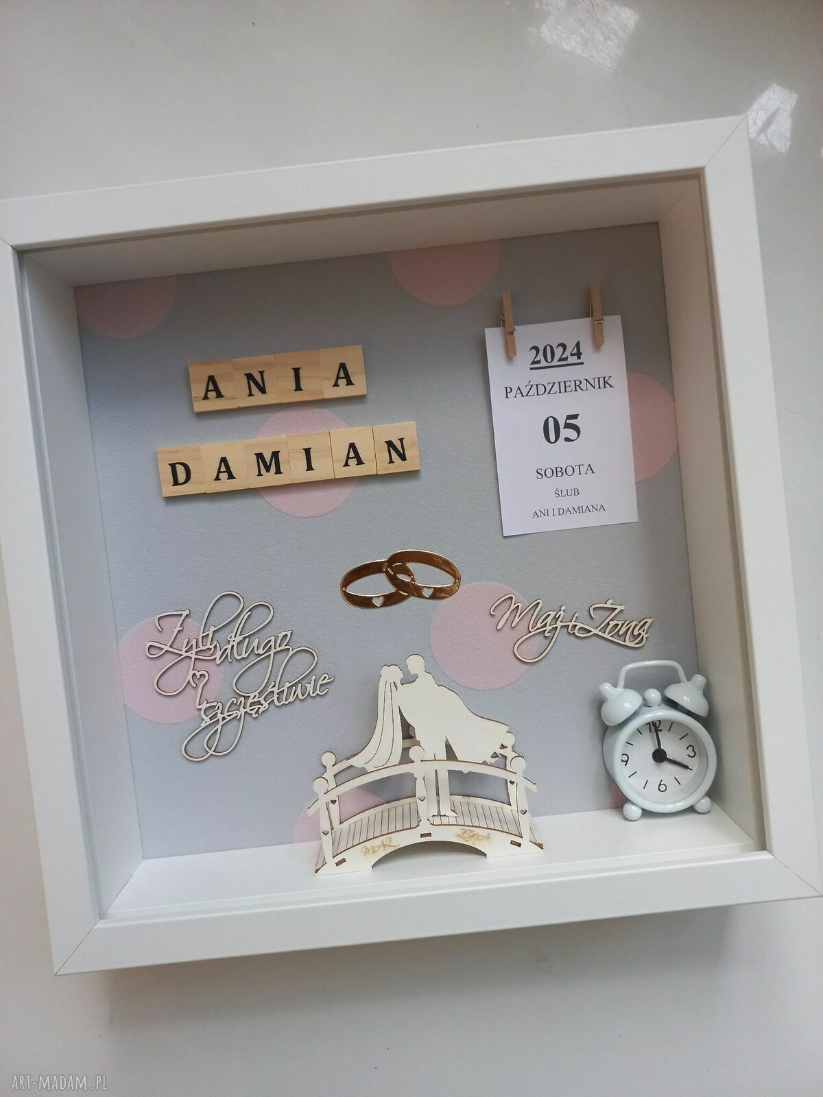 Pamiątka Ślubu w Ramce 27x27cm 3D - personalizowana i elegancka