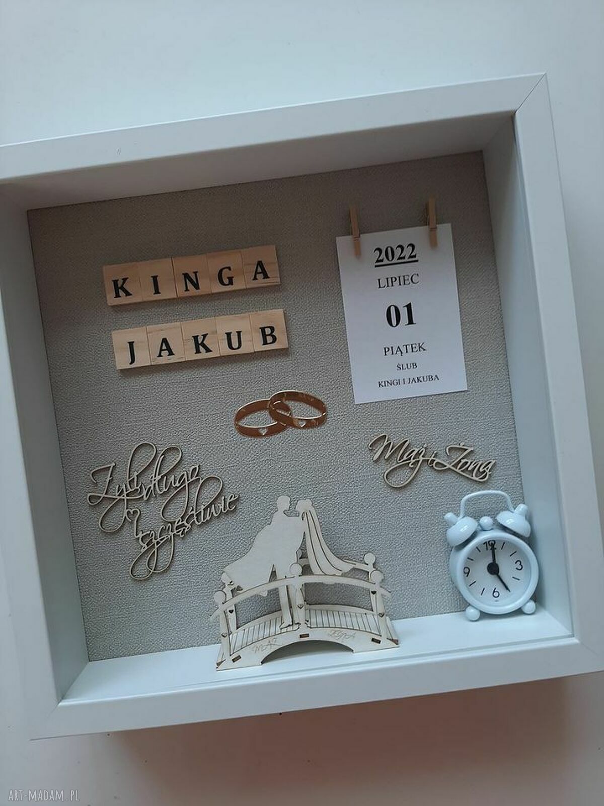 Pamiątka Ślubu w Ramce 27x27cm 3D - personalizowana i elegancka