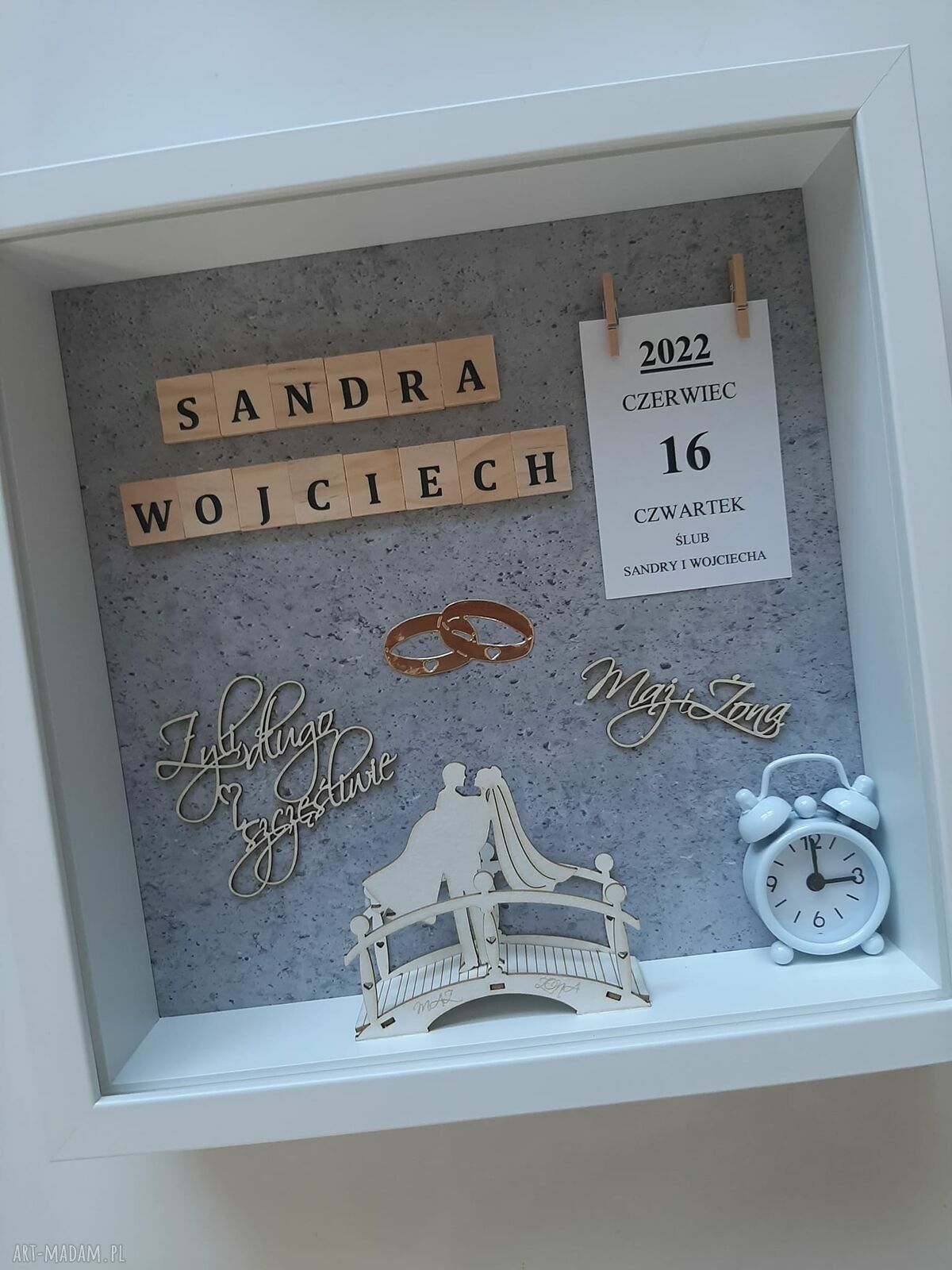 Pamiątka Ślubu w Ramce 27x27cm 3D - personalizowana i elegancka