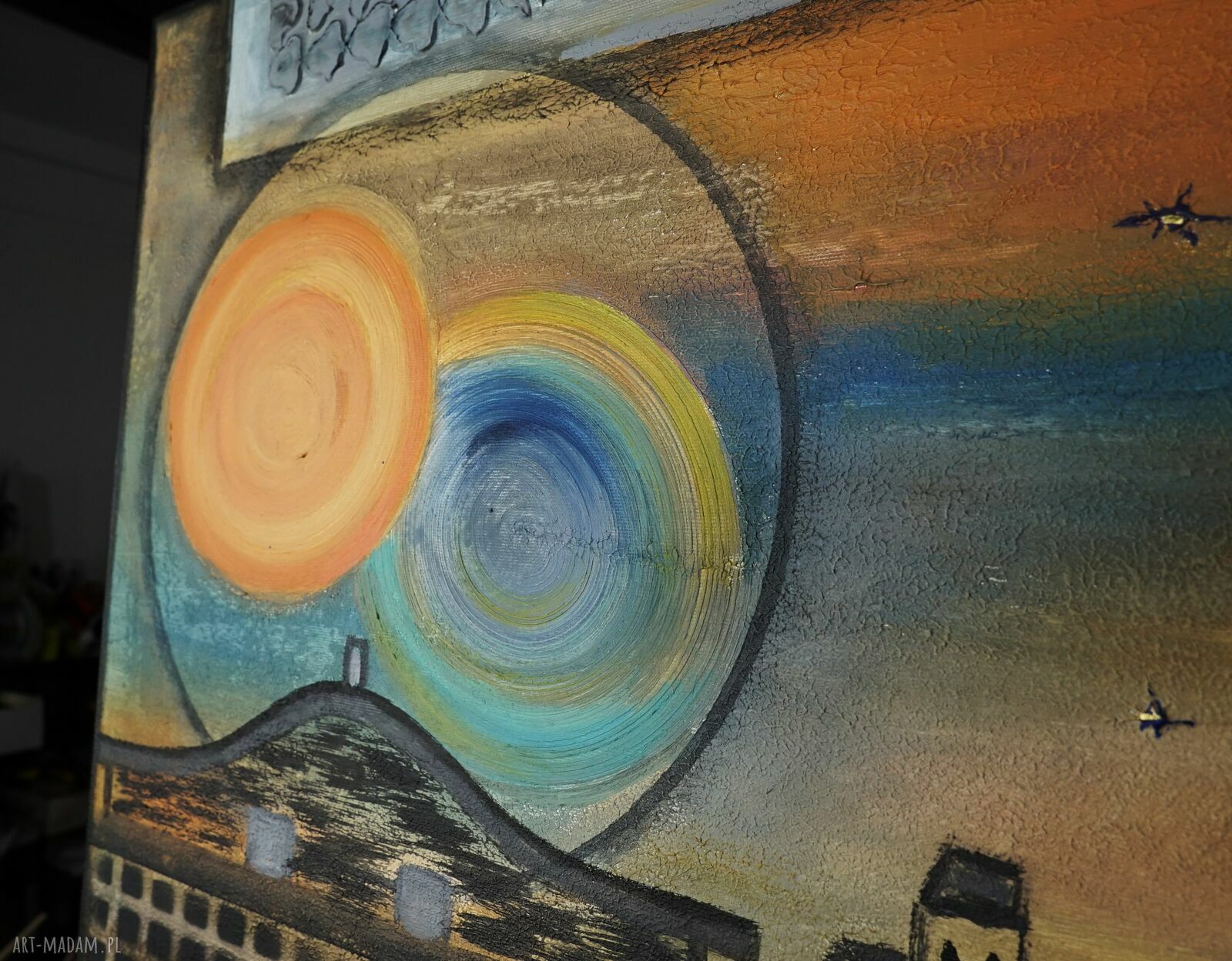 Pamiątka z... - obraz abstrakcyjny 100 x 100 cm: struktura, akryl i bejce