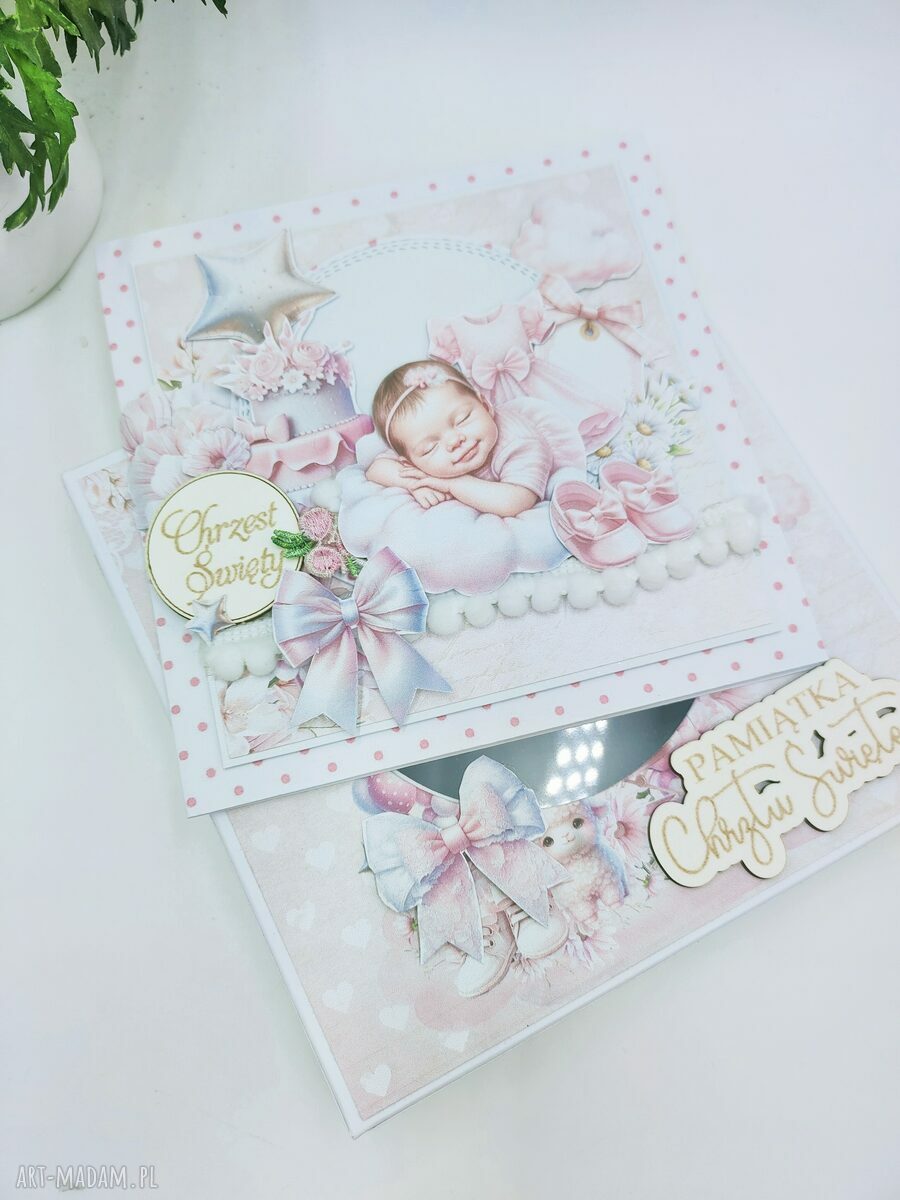Pamiątka z okazji Chrztu Świętego - kartka scrapbooking 3D z pudełkiem (dla dziewczynki)