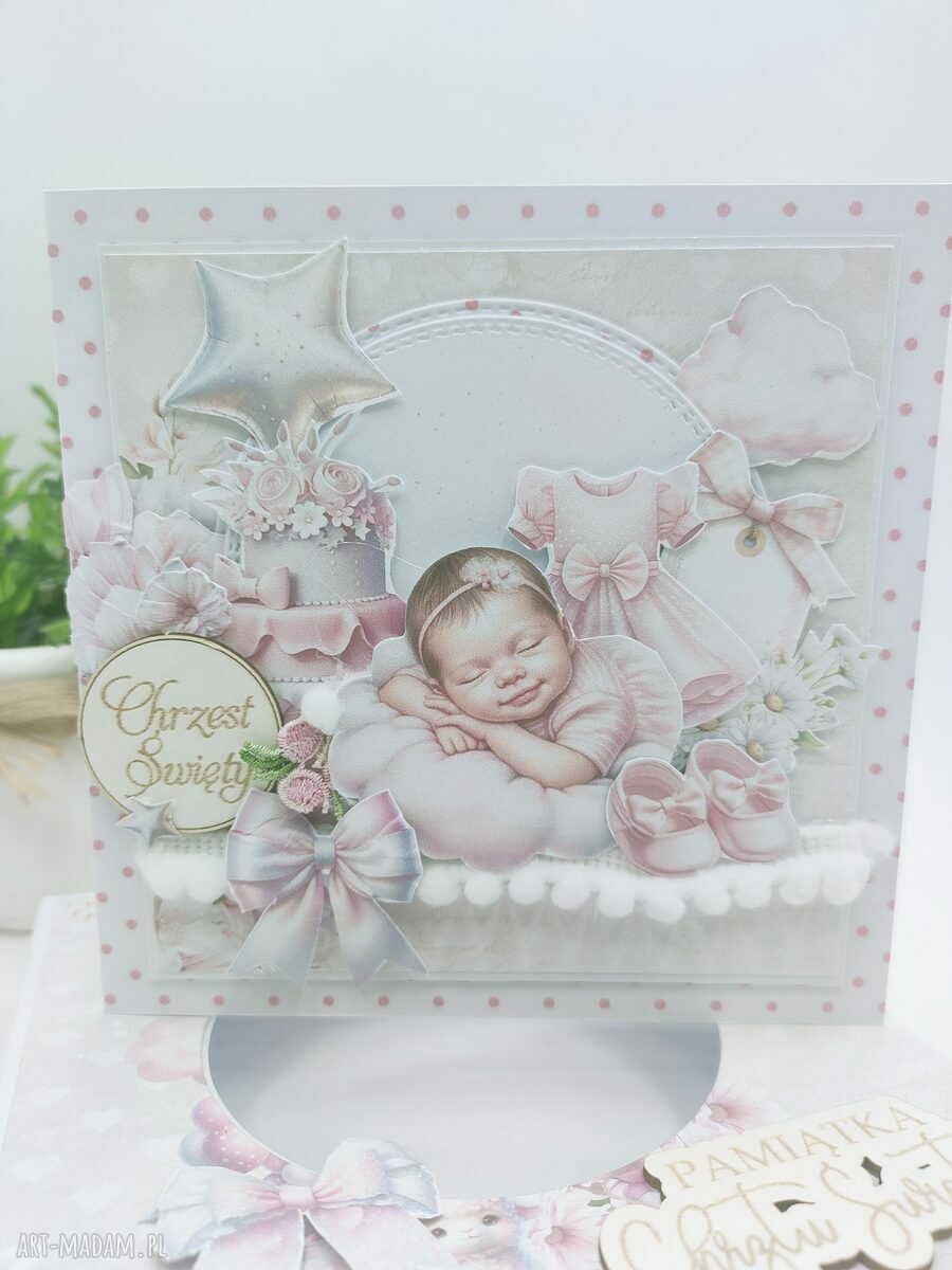 Pamiątka z okazji Chrztu Świętego - kartka scrapbooking 3D z pudełkiem (dla dziewczynki)