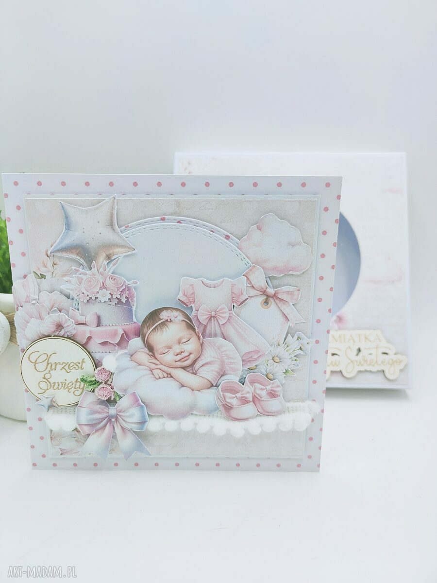 Pamiątka z okazji Chrztu Świętego - kartka scrapbooking 3D z pudełkiem (dla dziewczynki)