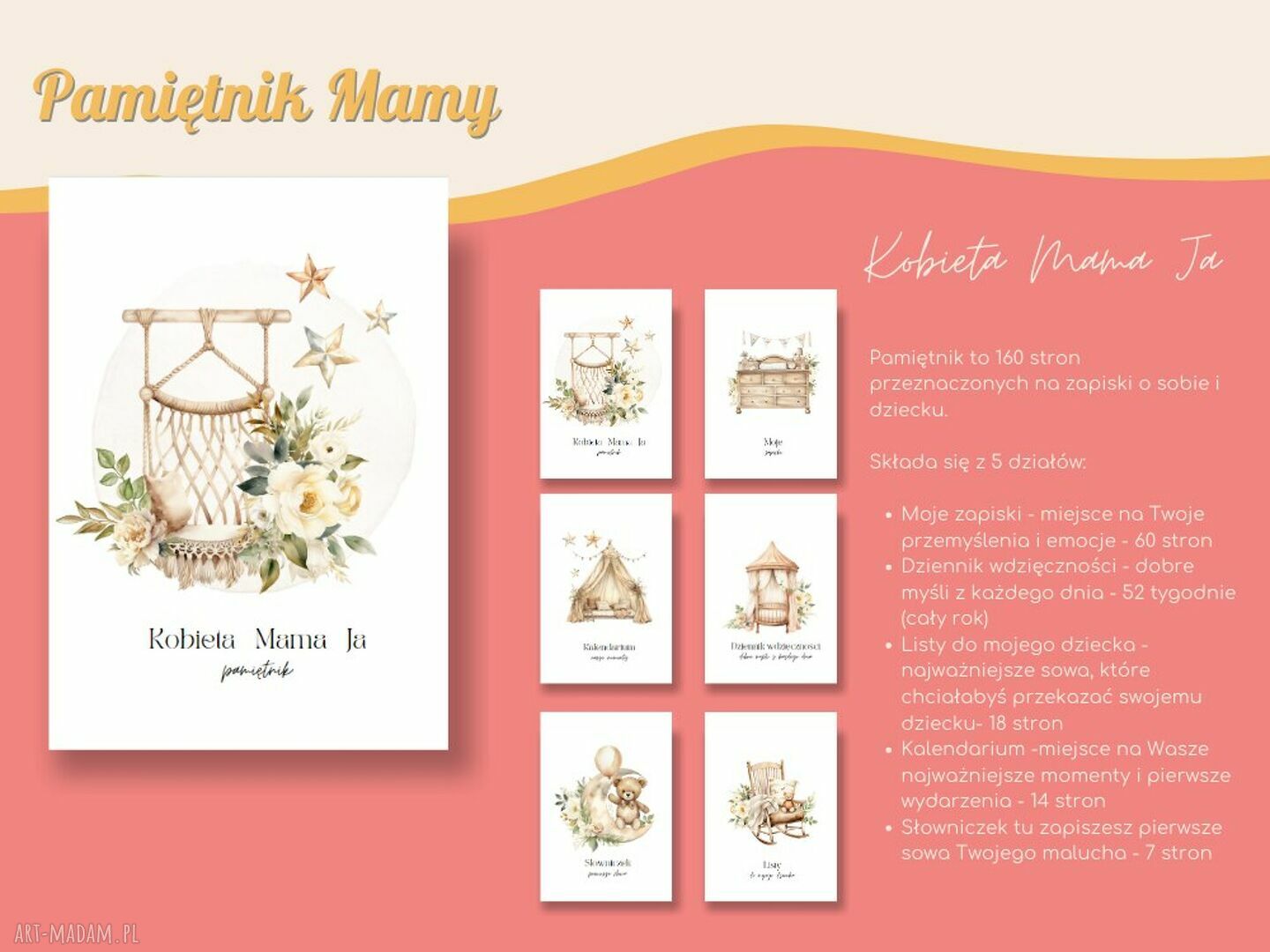 Pamiętnik Mamy „Kobieta Mama Ja” A5 - rękodzieło z personalizacją