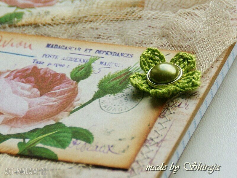 Pamiętnik A5 „Retro pocztówka” - różany notes handmade z kluczykiem