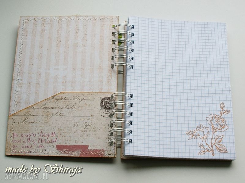 Pamiętnik A5 „Retro pocztówka” - różany notes handmade z kluczykiem