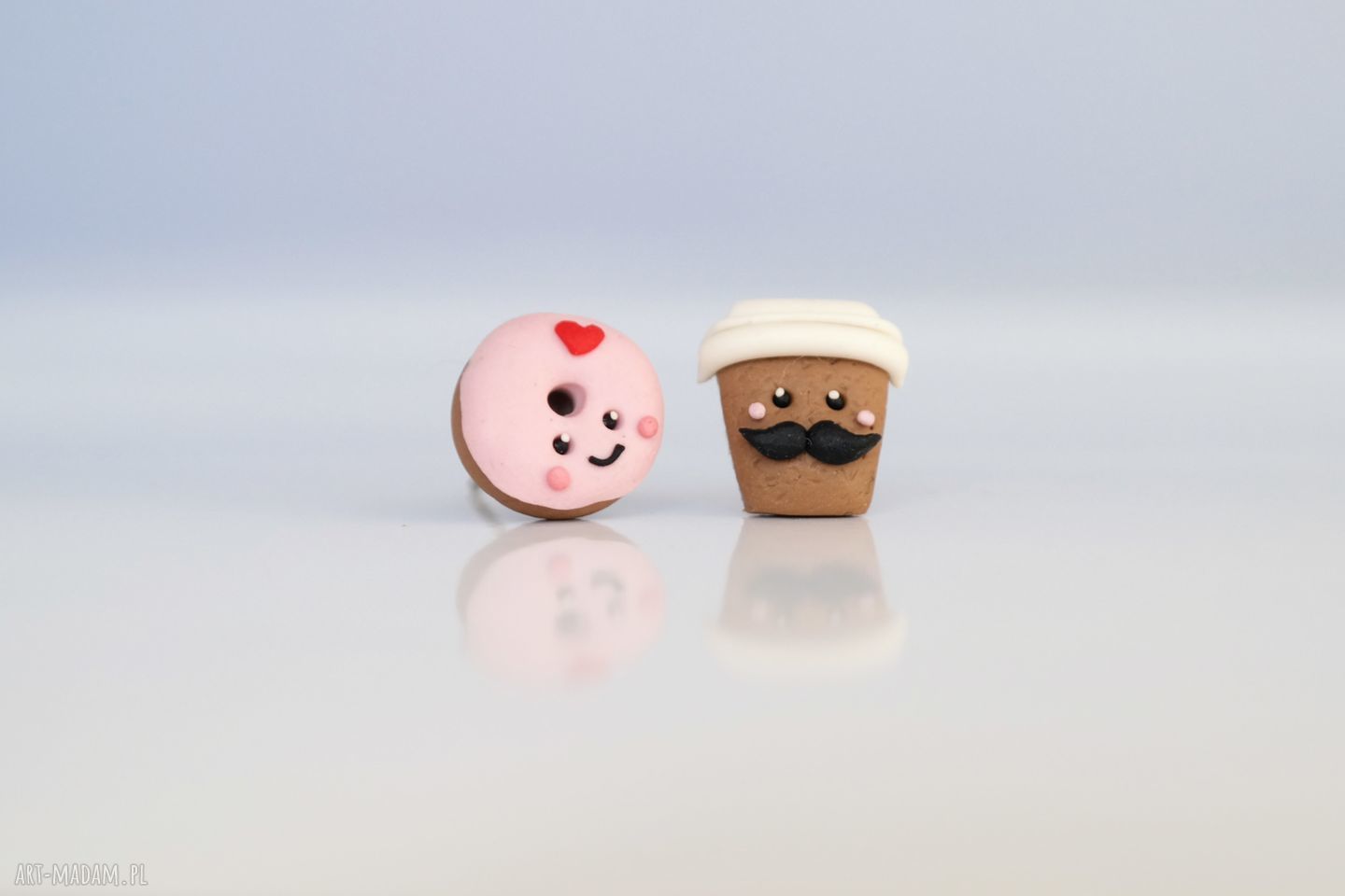 Kolczyki wkręty Donut, Pączek i Kawusia - słodki handmade