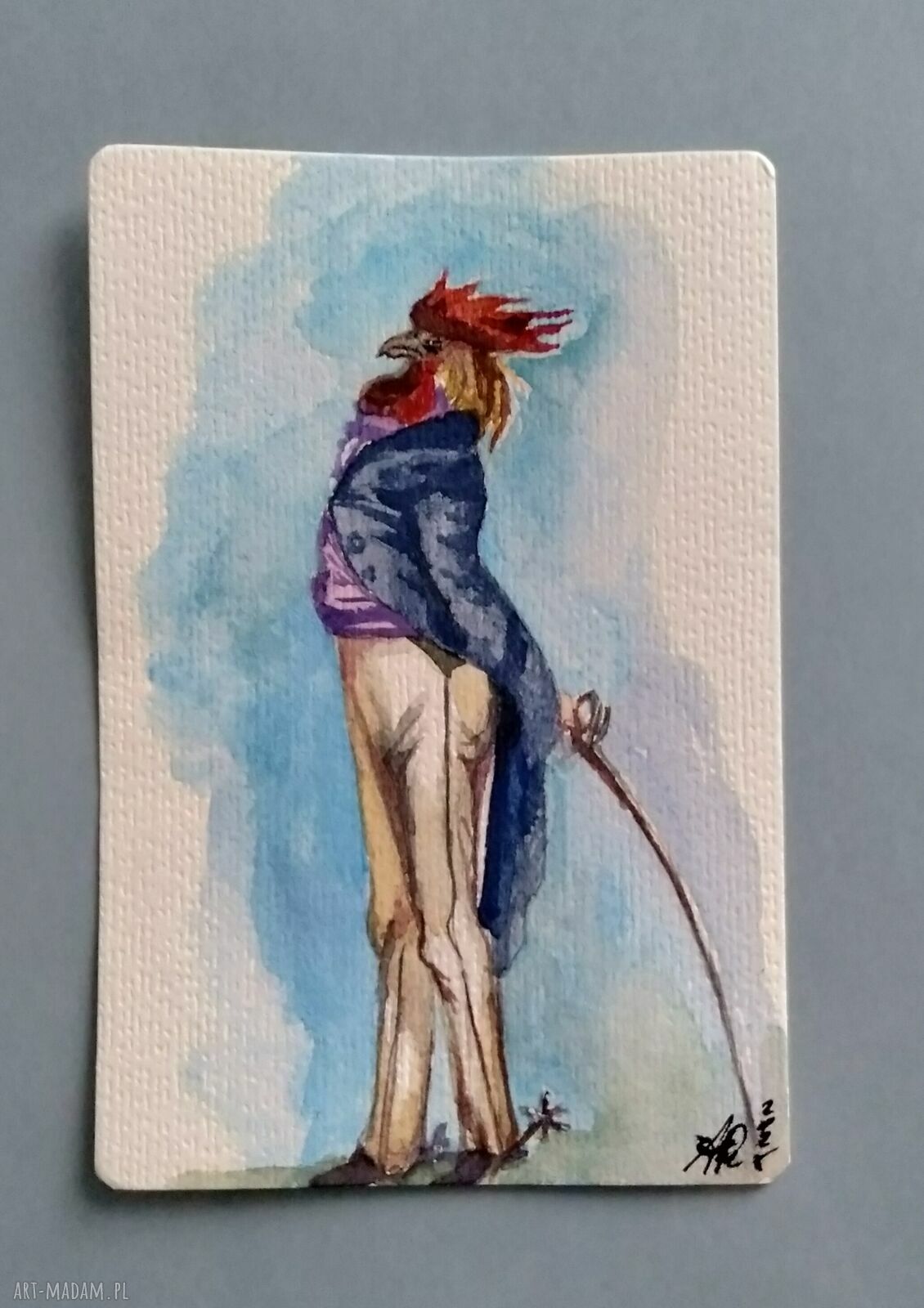Pan Kogut. Ilustracja akwarelowa na papierze 10x15 cm