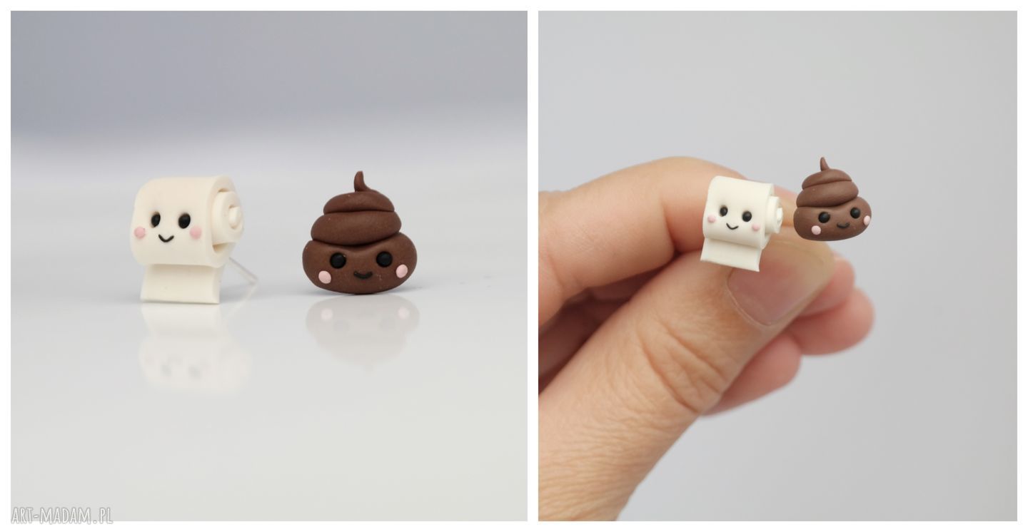 Pan Kupa i Pani Papier Toaletowy - kolczyki wkręty Forever Young (Fimo)