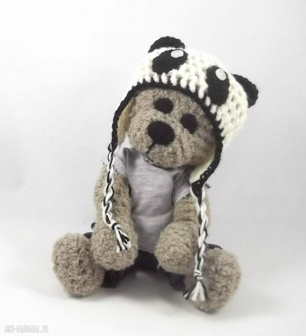Panduś - szydełkowa maskotka panda 30 cm z ruchomymi rączkami i nóżkami