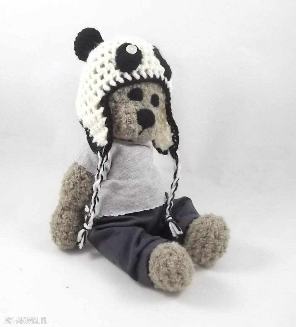 Panduś - szydełkowa maskotka panda 30 cm z ruchomymi rączkami i nóżkami