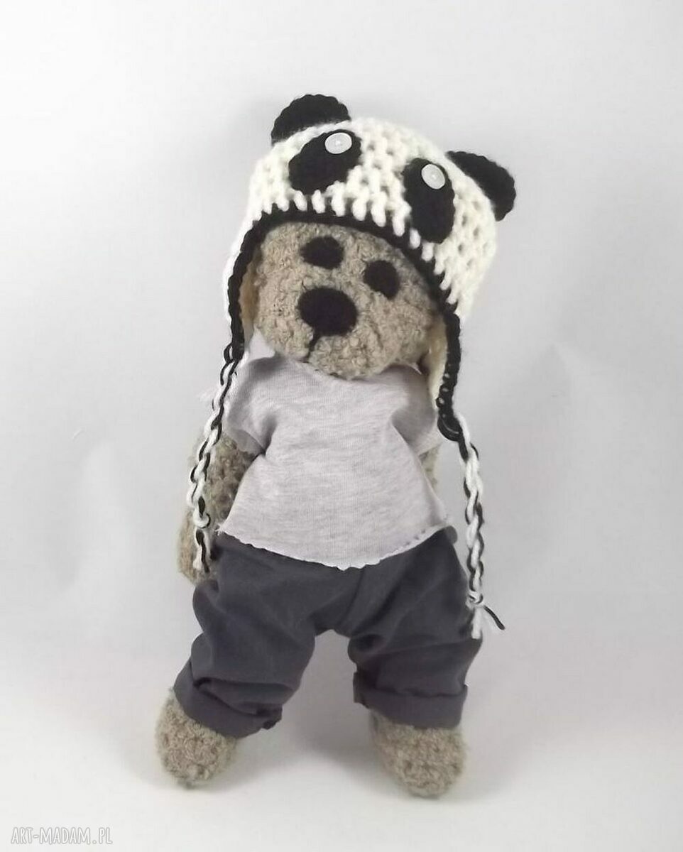 Panduś - szydełkowa maskotka panda 30 cm z ruchomymi rączkami i nóżkami