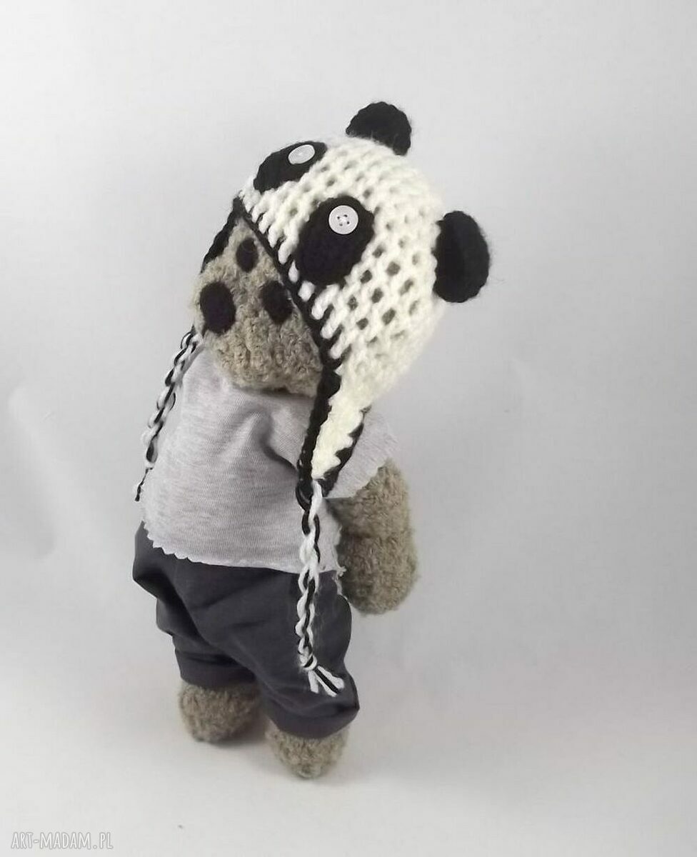 Panduś - szydełkowa maskotka panda 30 cm z ruchomymi rączkami i nóżkami