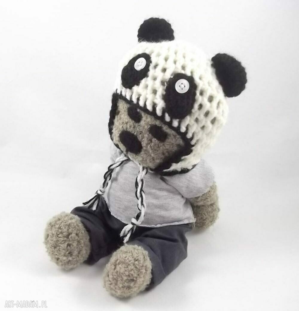 Panduś - szydełkowa maskotka panda 30 cm z ruchomymi rączkami i nóżkami