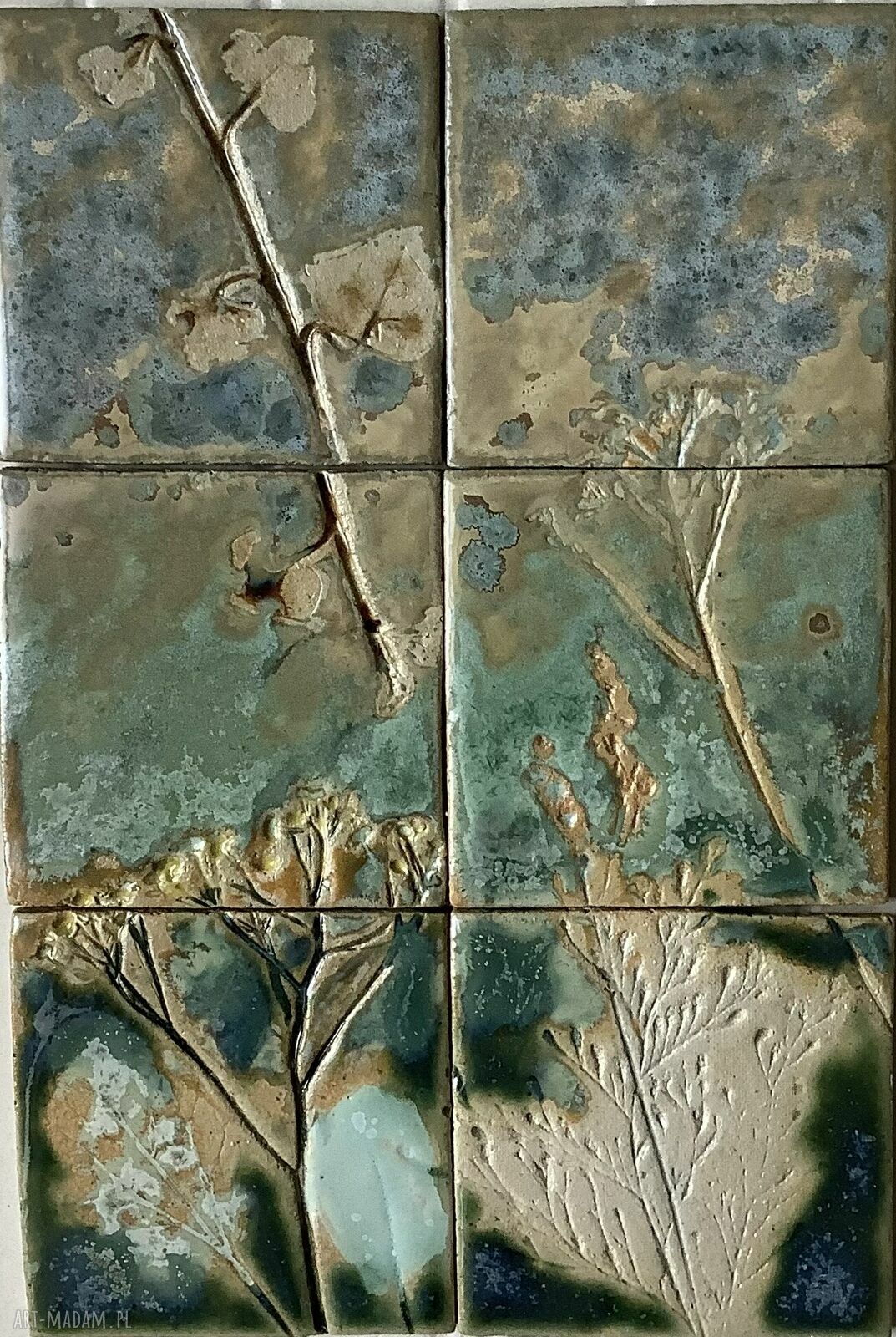 Panel roślinny - ceramiczny obraz z 6 kafli
