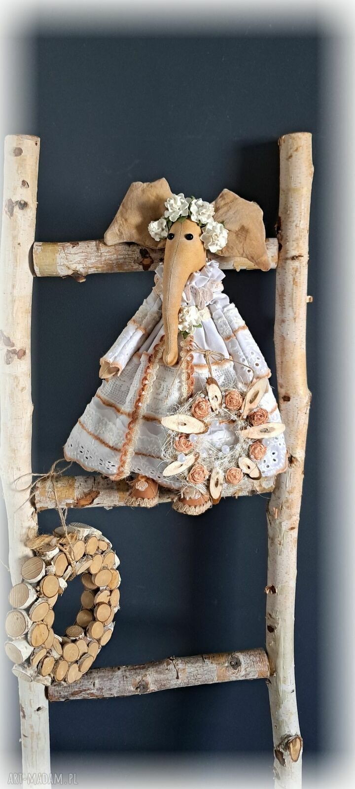 Pani Słonikowa w stylu rustykalnym - dekoracja handmade 33 cm