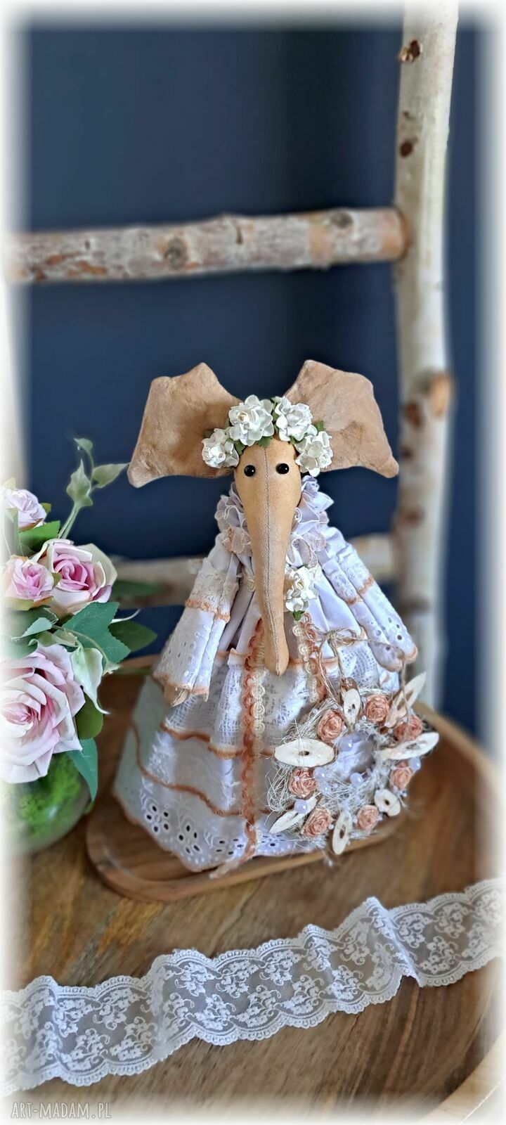 Pani Słonikowa w stylu rustykalnym - dekoracja handmade 33 cm