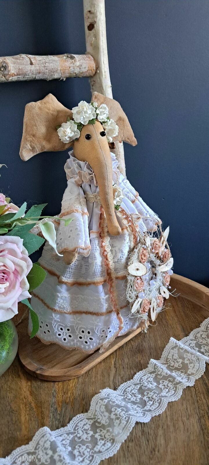 Pani Słonikowa w stylu rustykalnym - dekoracja handmade 33 cm