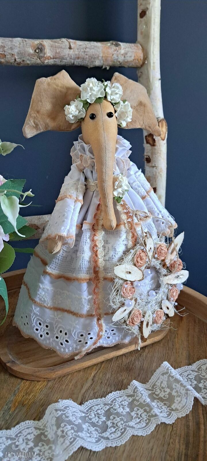 Pani Słonikowa w stylu rustykalnym - dekoracja handmade 33 cm