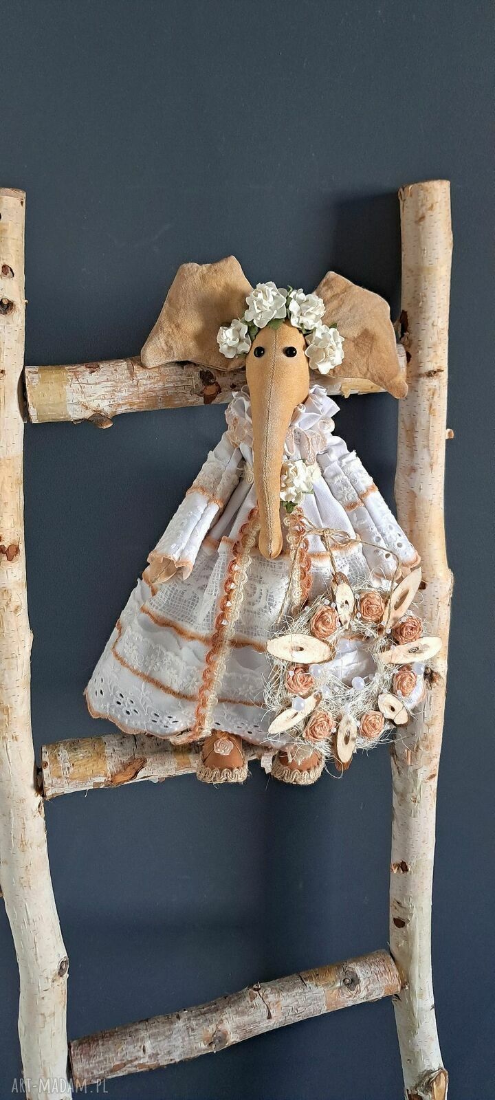 Pani Słonikowa w stylu rustykalnym - dekoracja handmade 33 cm