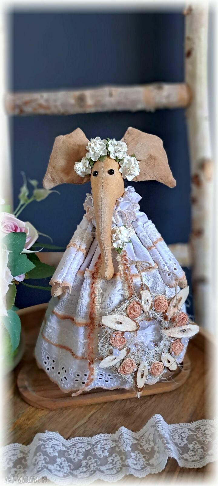 Pani Słonikowa w stylu rustykalnym - dekoracja handmade 33 cm