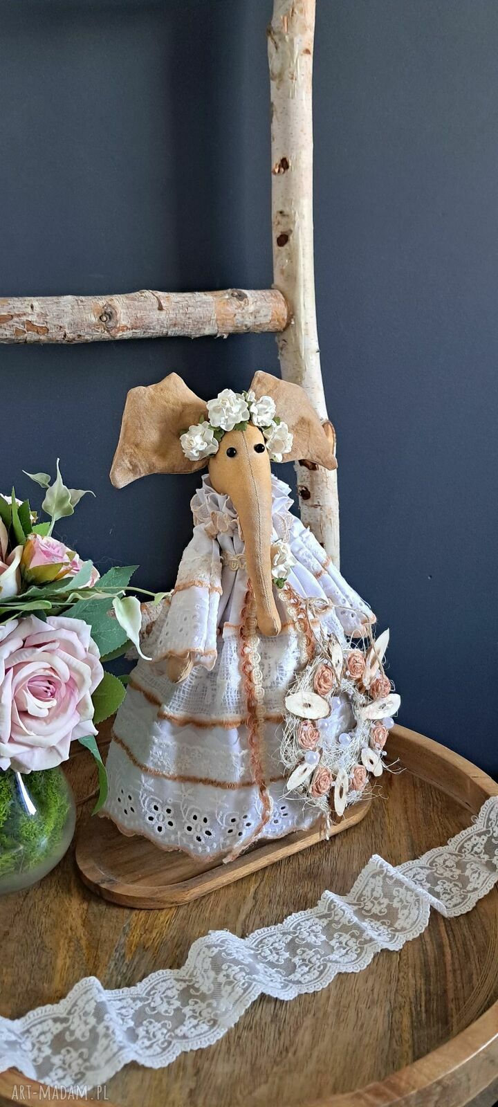 Pani Słonikowa w stylu rustykalnym - dekoracja handmade 33 cm