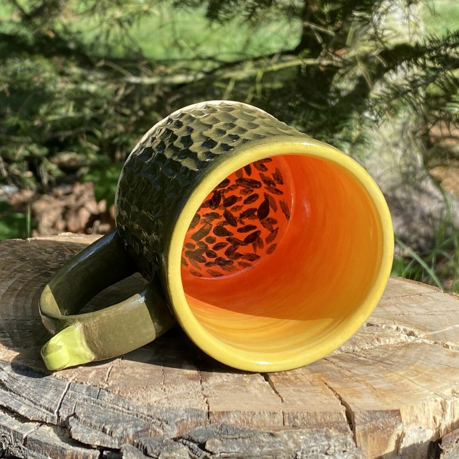 Kubek ceramiczny Papaja 200 ml - ręcznie malowany, owocowy kubeczek na prezent