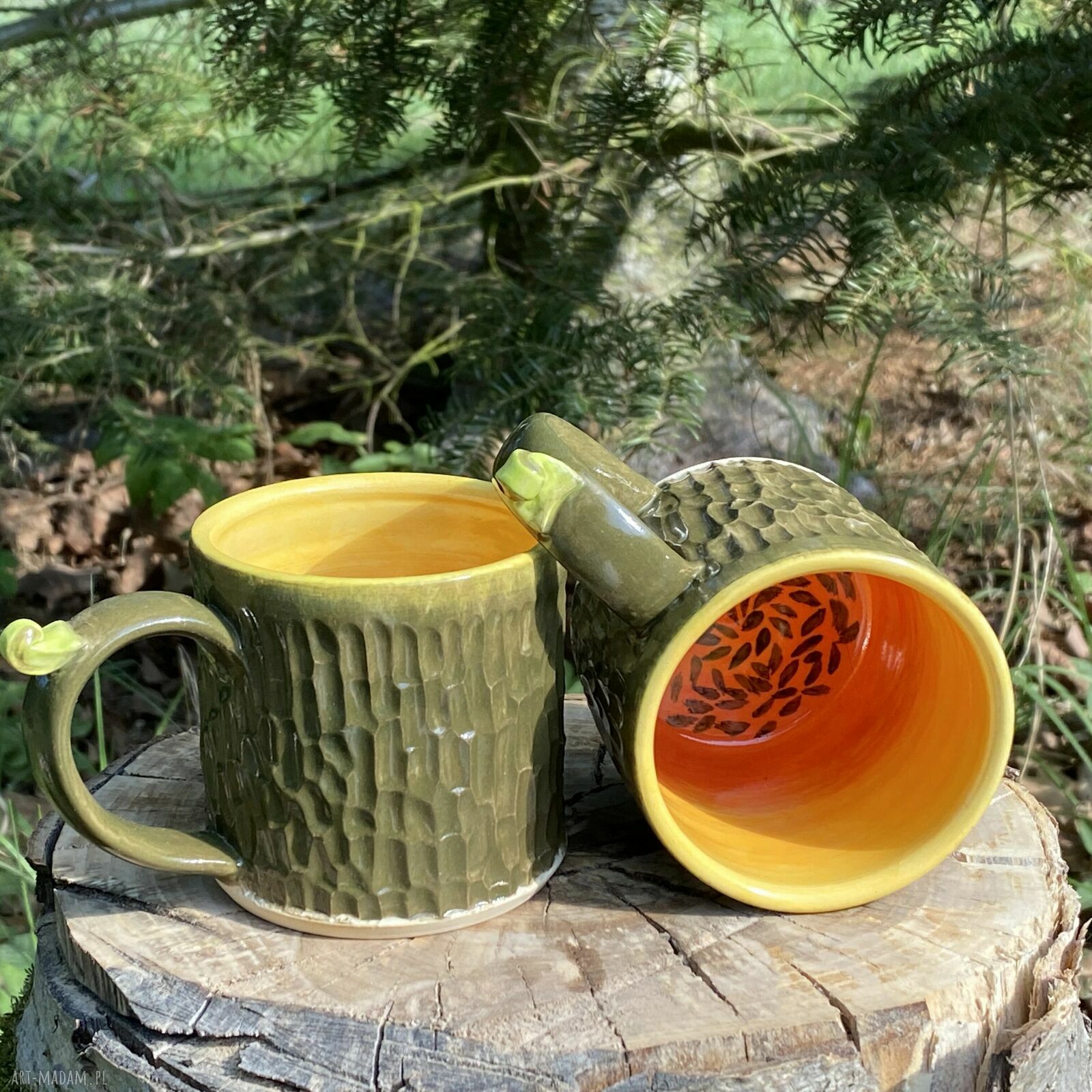 Kubek ceramiczny Papaja 200 ml - ręcznie malowany, owocowy kubeczek na prezent