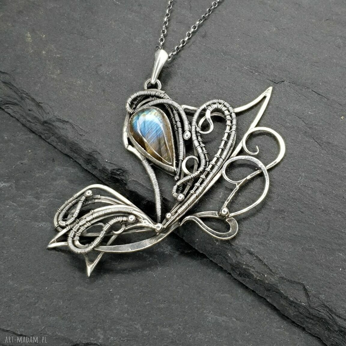 Papilon - srebrny naszyjnik z labradorytem (wire wrapping)