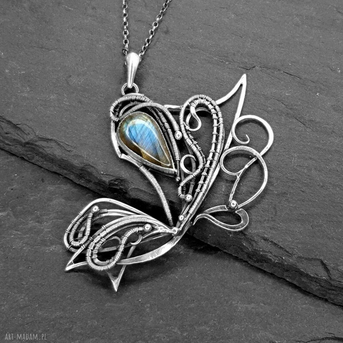 Papilon - srebrny naszyjnik z labradorytem (wire wrapping)
