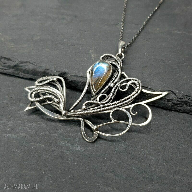 Papilon - srebrny naszyjnik z labradorytem (wire wrapping)