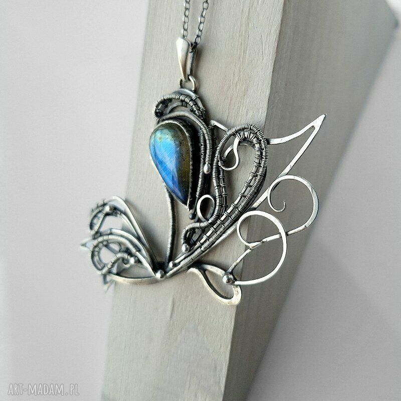 Papilon - srebrny naszyjnik z labradorytem (wire wrapping)